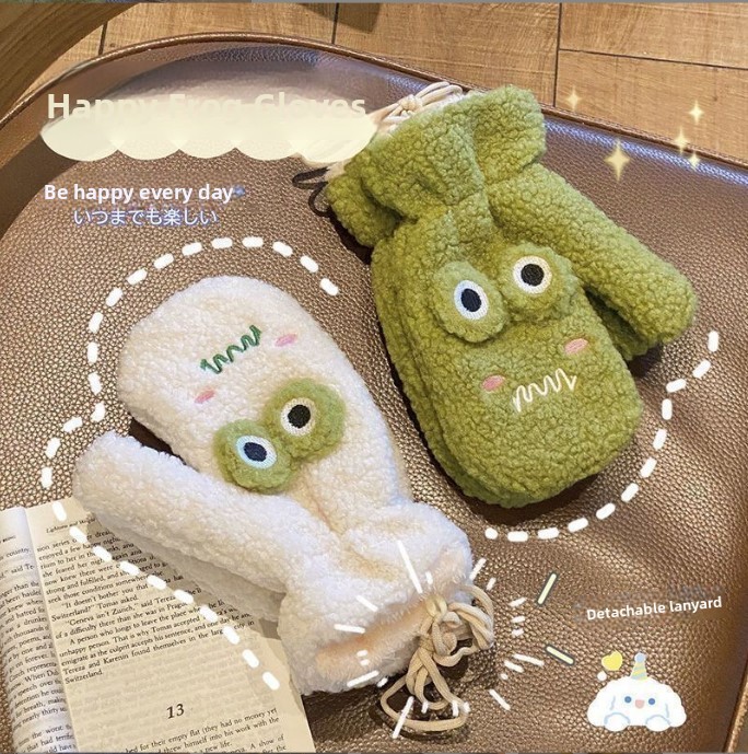 Wool Glove Lined - Luvas de Sapo Verde Estilo Coreano